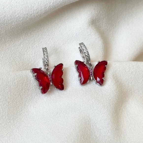 Red Butterfly Earrings - Picture 1 of 2